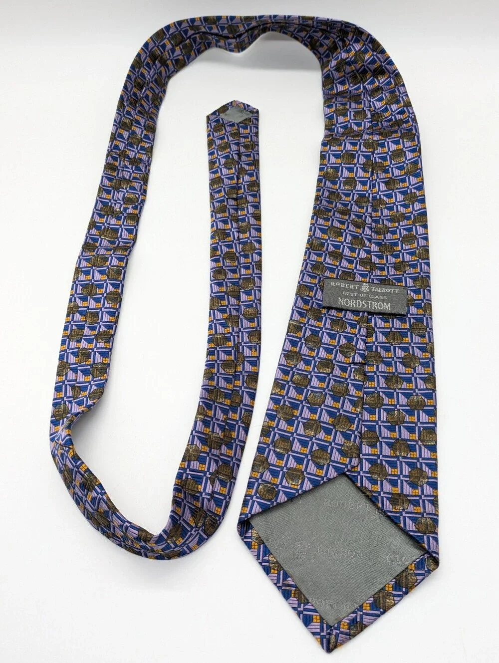 Vintage Robert Talbott Nordstrom Blue Purple Geometric Silk Mens Tie